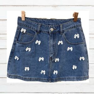 MABLE Blue Women's Jean Skirt with Bow Accents